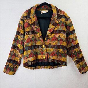 Painted Pony Vintage Asymmetric Print Tapestry Jacket Womens Sz Large Made USA